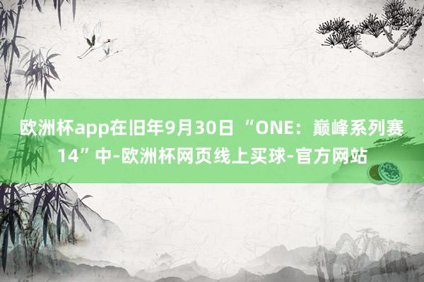 欧洲杯app在旧年9月30日 “ONE：巅峰系列赛14”中-欧洲杯网页线上买球-官方网站